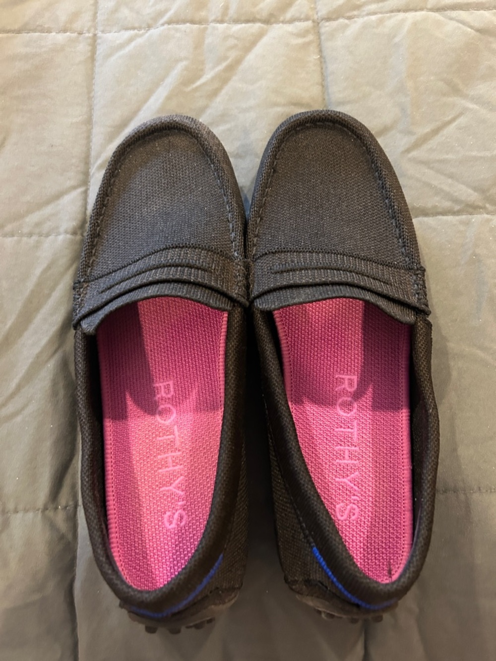 Rothy's dark brown Loafers with Pink Insoles